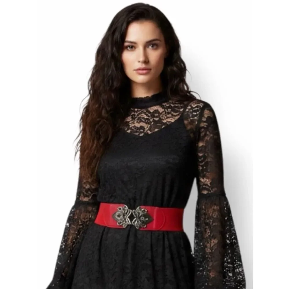 Red Floral Buckle Cinch Wide Corset Cinch Belt NWT